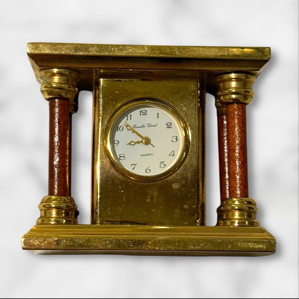 Vintage Mini Pillar Mantle Clock, Bueche Girod Brass Miniature. New Battery 104
